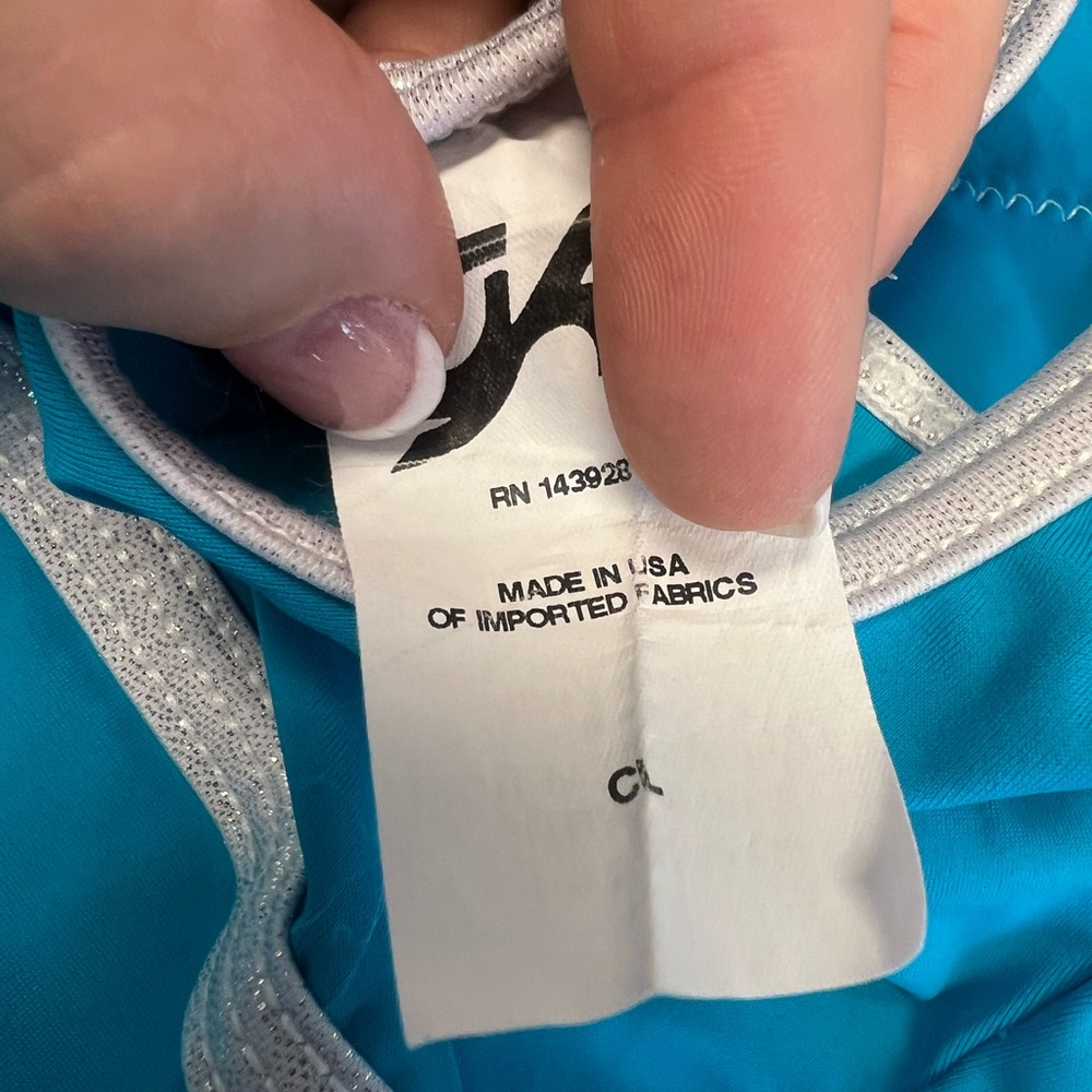 GK Turquoise Leotard with Silver Trim - Picture 3 of 3